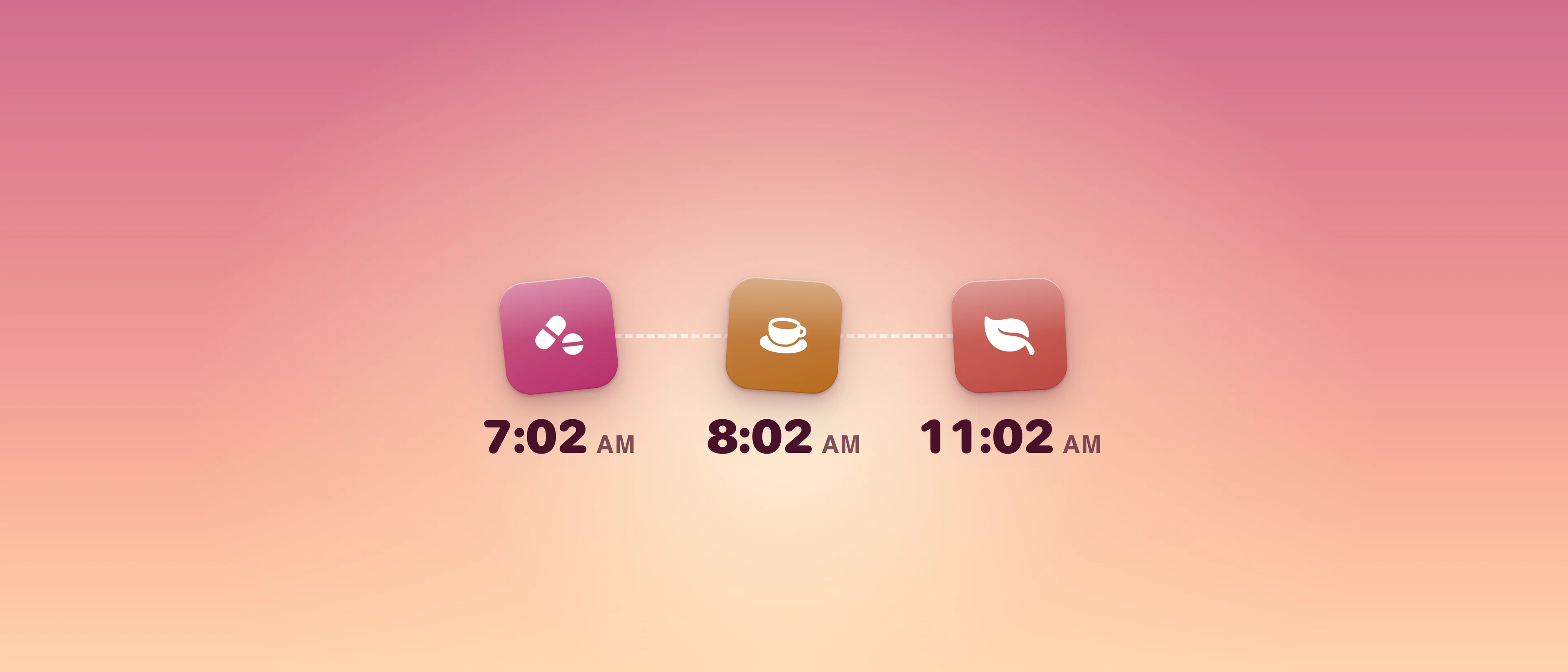 A morning with Thyroid Coach: levothyroxine at 7:02 AM, coffee and breakfast at 8:02 AM, iron at 11:02 AM.